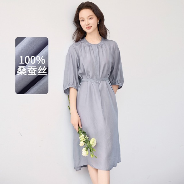 12172341.思诺芙德新款圆领纯色A字通勤女士连衣裙