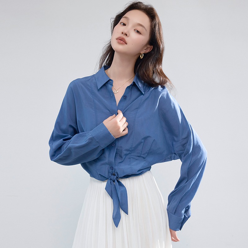 12171955.思诺芙德翻领纯色长袖通勤女士衬衫