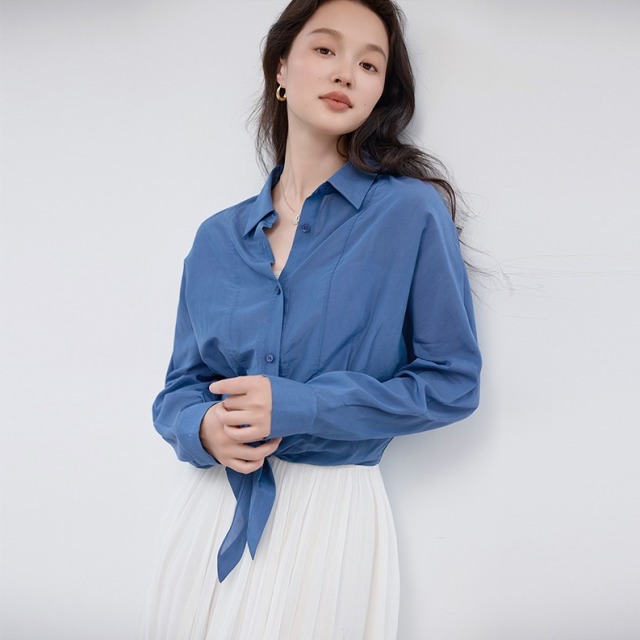 12171955.思诺芙德翻领纯色长袖通勤女士衬衫