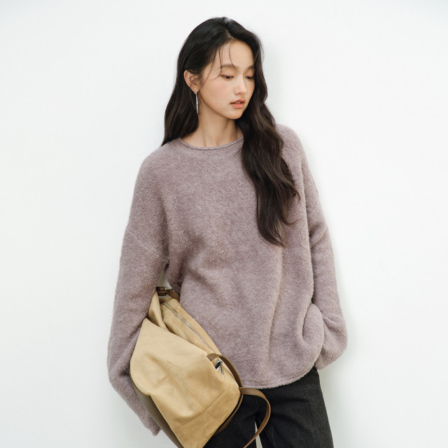 12544157.思诺芙德圆领宽松休闲针织毛衣女式羊毛衫