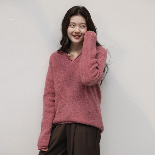 12544093.思诺芙德V领宽松针织毛衣女式羊毛衫