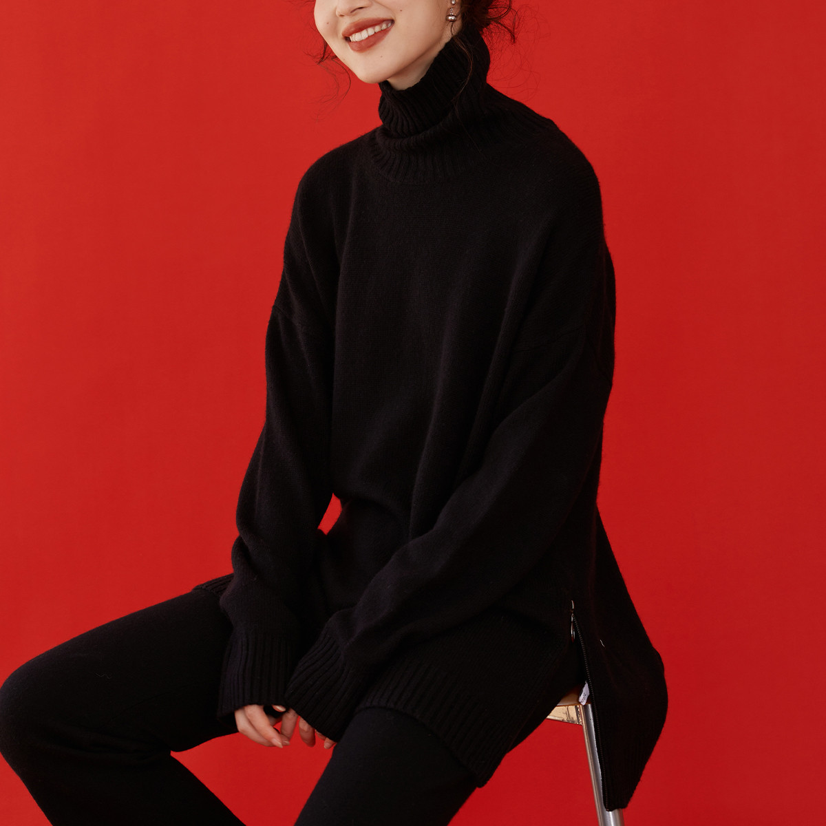 12547874.思诺芙德高领纯中长款女士针织衫