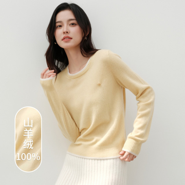 12767515.思诺芙德秋冬新款撞色拼接针织打底衫毛衣