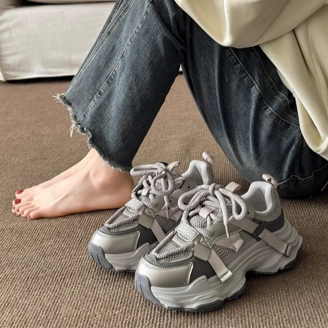 10872200.显脚小松糕厚底老爹鞋女2024早秋款银色增高运动鞋跑步鞋