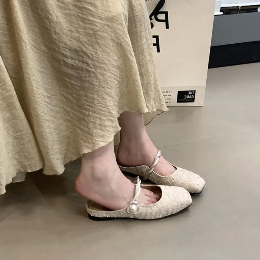 10868530.法式温柔浅口无后跟懒人包头拖鞋女2024夏秋编织针织外穿半拖鞋
