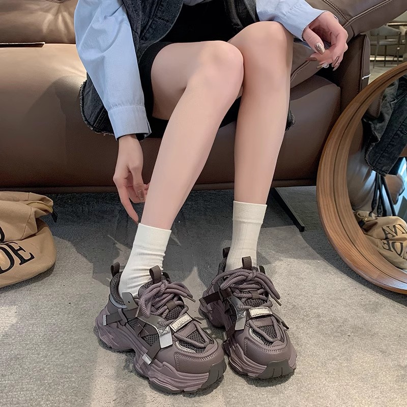 10872200.显脚小松糕厚底老爹鞋女2024早秋款银色增高运动鞋跑步鞋
