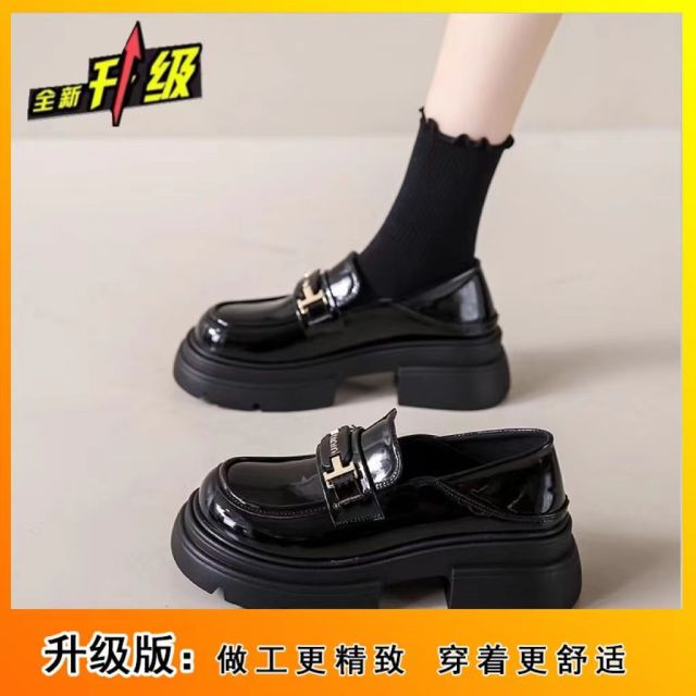 10868379.厚底粗跟小皮鞋女2024早秋款百搭法式乐福鞋一脚蹬单鞋潮