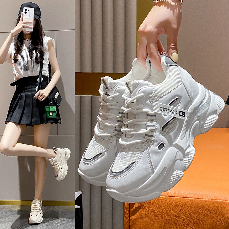 10869337.网面透气厚底老爹鞋女款2024早秋款增高显脚小休闲运动女鞋