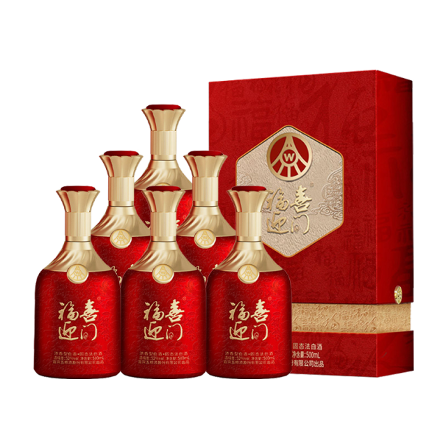 12969179.五粮液福喜迎门福系列(红福单支241)52度浓香型白酒 500ml*6瓶整箱