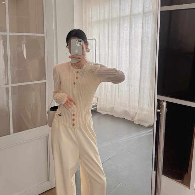 13791620.2026新款土星刺绣绝美沙漏腰套头长袖简约坑条针织不规则修身薄款针织衫 0203311860