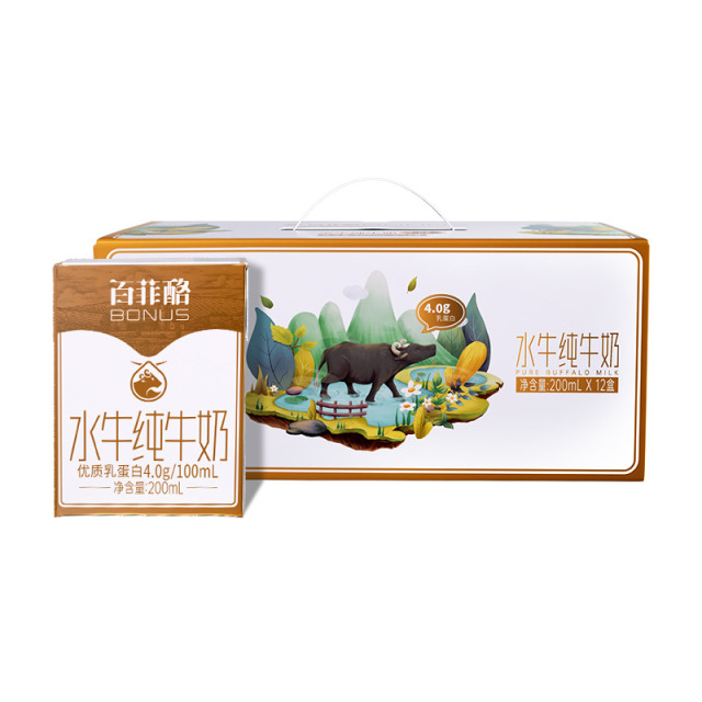 12627688.百菲酪200ml*12盒水牛纯牛奶4.0g优质蛋白乳礼盒装