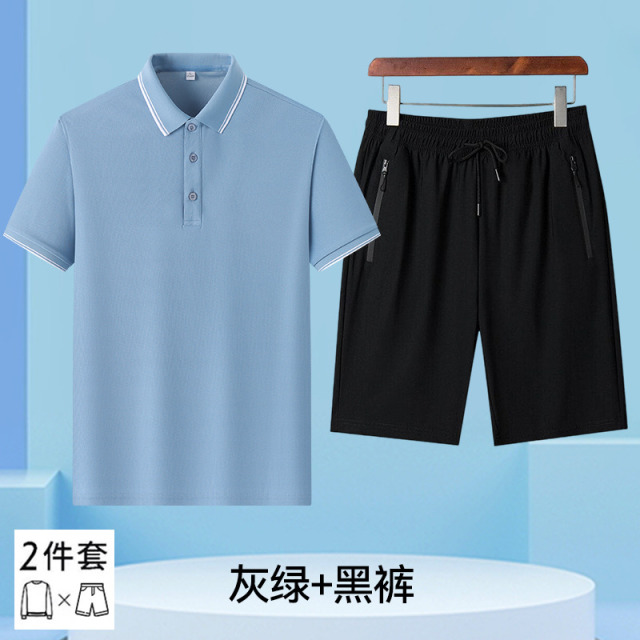 12646783.EXING男士时尚休闲POLO衫+短裤套装