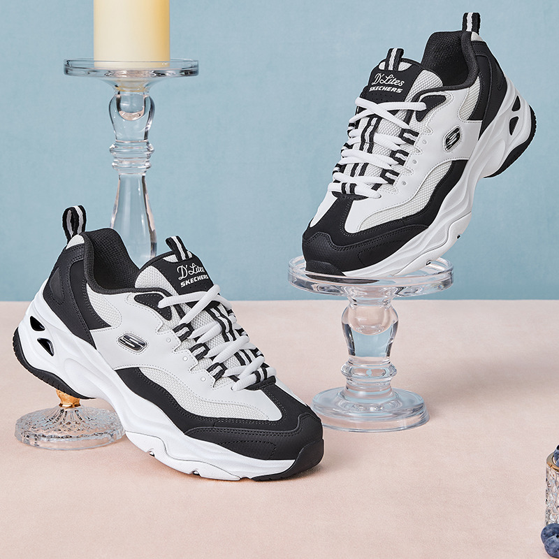 12324131.Skechers斯凯奇D'LITES系列时尚绑带运动鞋熊猫鞋老爹鞋女鞋149492