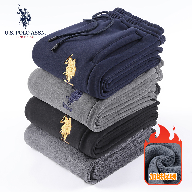 10105190.U.S. POLO ASSN.秋冬新品加绒加厚防风休闲卫裤