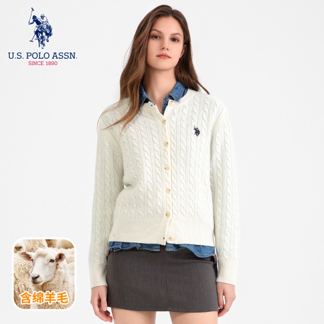 12539910.U.S.POLO ASSN.时尚绵羊毛针织开衫女外套