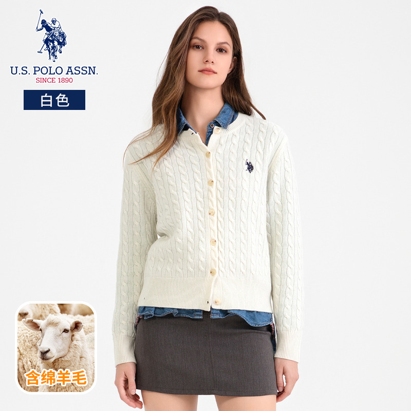 12539910.U.S.POLO ASSN.时尚绵羊毛针织开衫女外套