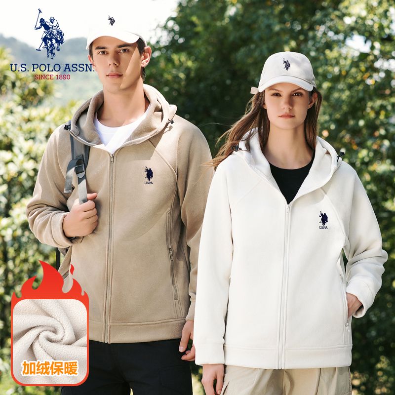 12695492.U.S.POLO ASSN.钻石绒男女加绒款开衫连帽卫衣