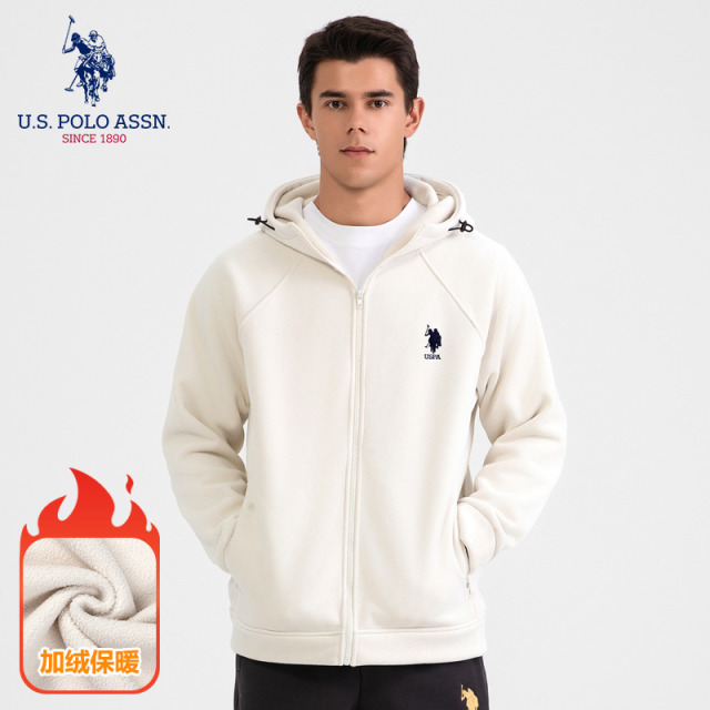 12695492.U.S.POLO ASSN.钻石绒男女加绒款开衫连帽卫衣