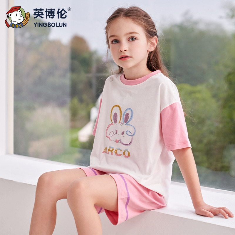 11898479.英博伦女童夏季纯棉圆领短袖短裤套装库存有限售完不补!!!