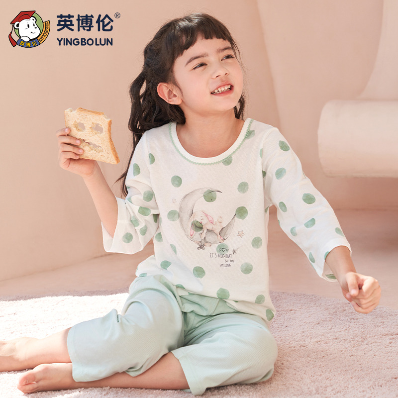 11898327.英博伦女童夏季间条七分袖空调服