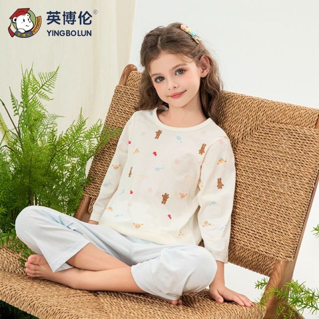 13089906.英博伦夏季薄款女童家居服莱赛尔儿童七分袖七分裤睡衣女孩空调服