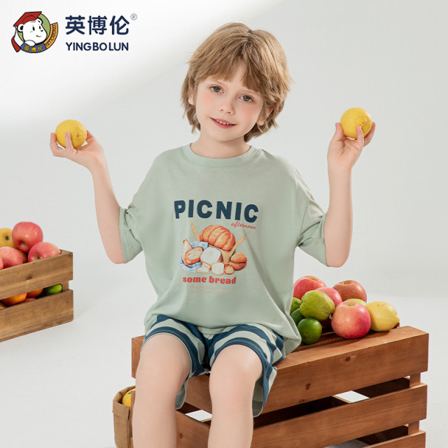 13088121.英博伦新款男童睡衣纯棉a类儿童家居服男孩短袖套装夏季薄款