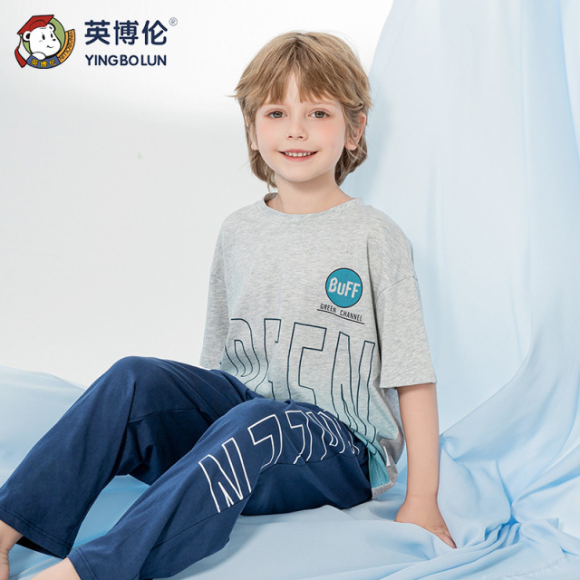 13089177.英博伦英博伦新款男童睡衣夏季薄款中大童男孩短袖九分裤儿童家居服套装
