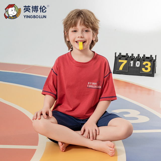 13087839.英博伦英博伦儿童纯棉男童家居服套装男孩短袖短裤a类抗菌夏季薄款