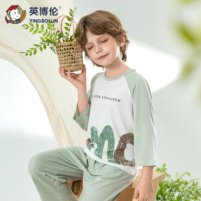 13089849.英博伦夏季男童家居服莱赛尔薄款儿童家睡衣套装中大童七分袖空调服