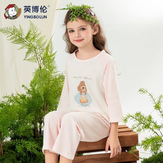 13089595.英博伦夏季薄款女童睡衣莱赛尔儿童七分袖七分裤家居服女孩空调服