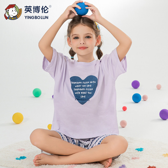13088480.英博伦英博伦女童短袖短裤套装夏季薄款儿童家居服中大童小女孩纯棉睡衣