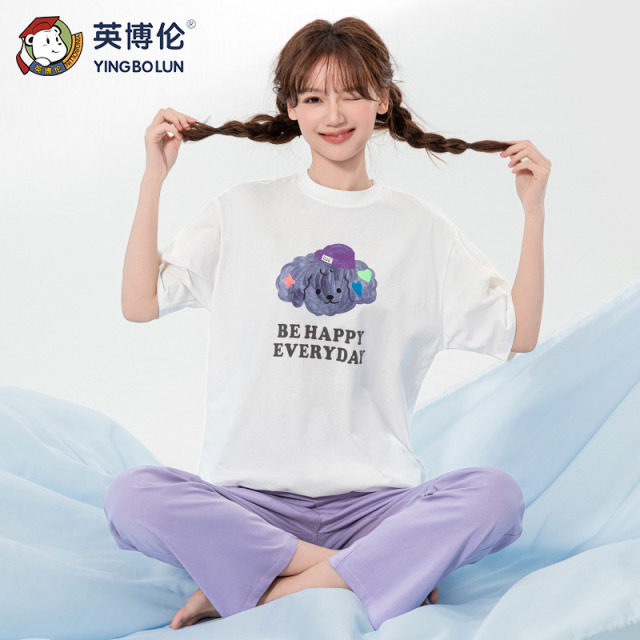13089456.英博伦少女睡衣夏季薄款女大童短袖九分裤初高中生空调家居服套装