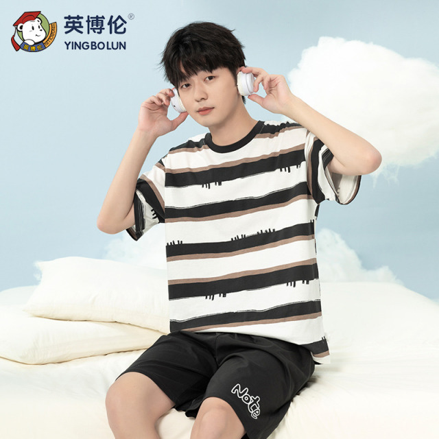 13093960.英博伦新款青少年夏季短袖短裤男大童春夏薄款睡衣少男夏季纯棉家居服
