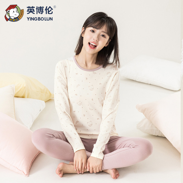 13140852.英博伦秋冬薄款少女秋衣秋裤初高中生莫代尔内衣套装女大童睡衣