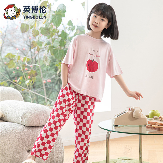 13171376.英博伦夏季新款莱赛尔透气女童外出家居服套装儿童睡衣薄款空调服