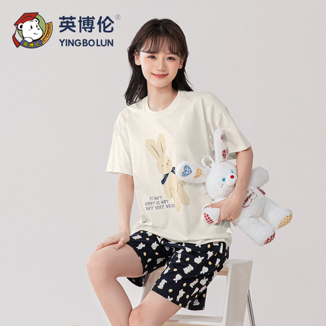 13201328.英博伦女大童家居短袖纯棉套装薄款少女全棉睡衣