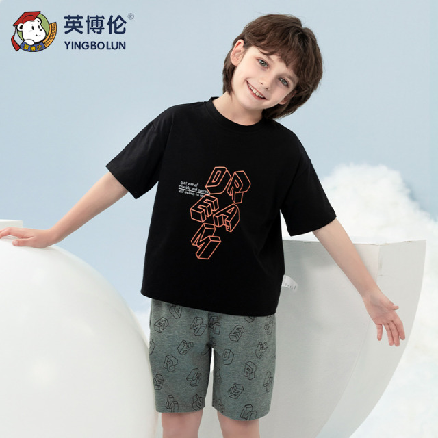 13201129.英博伦儿童睡衣男孩纯棉夏季薄款儿童短袖套装夏款宽松中大童