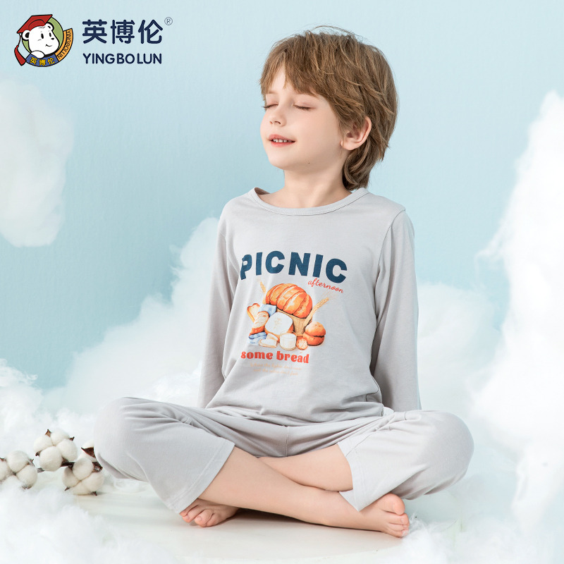 13088836.英博伦男童家居服春夏薄款儿童睡衣套装中大童男孩全棉空调服