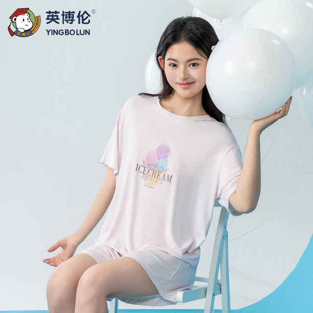 13523526.英博伦新款夏季莫代尔少女睡衣短袖套装女大童家居服睡衣