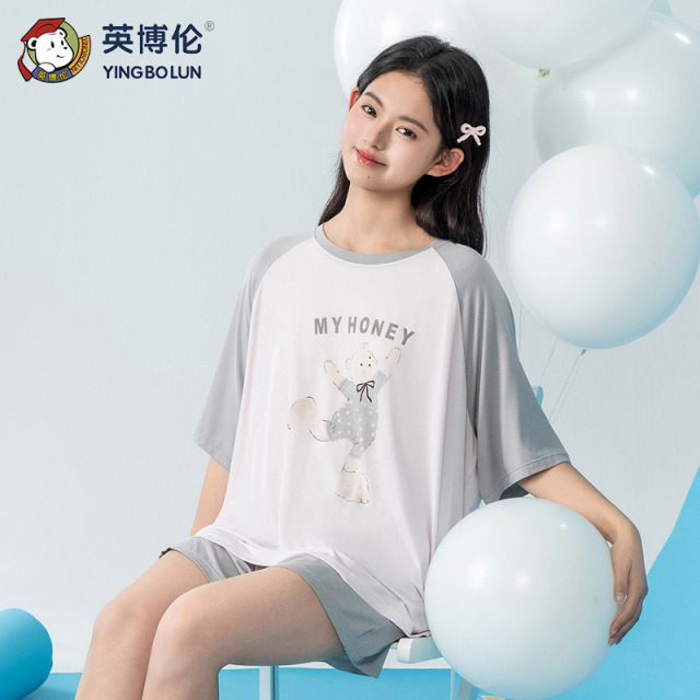 13523295.英博伦夏季莫代尔少女睡衣短袖家居服薄款女童两件套可外穿