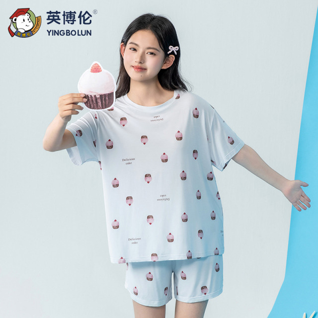 13523439.英博伦2026夏季莫代尔少女睡衣短袖家居服薄款女童短袖套装可外穿