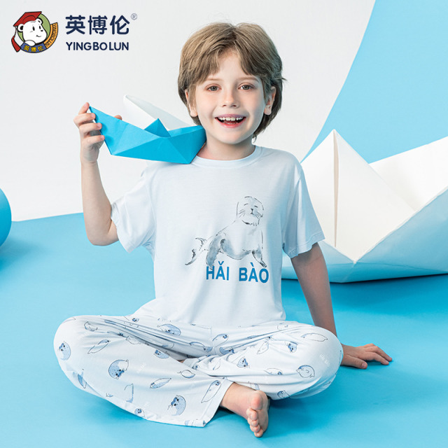 13523863.英博伦2026男童短袖九分裤家居服套装夏季薄款莫代尔睡衣小学生