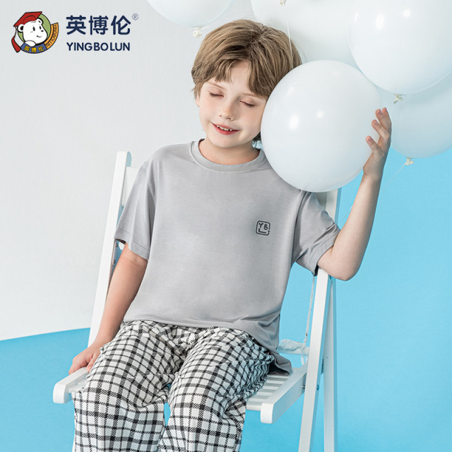 13523995.英博伦2026夏季薄款莫代尔男童短袖家居服套装中大童男孩睡衣