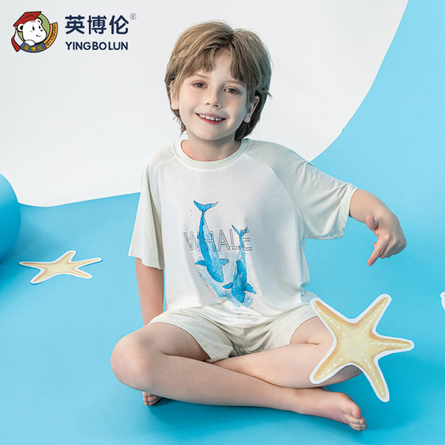 13522605.英博伦2026男童莫代尔家居服短袖套装中大童夏季睡衣薄