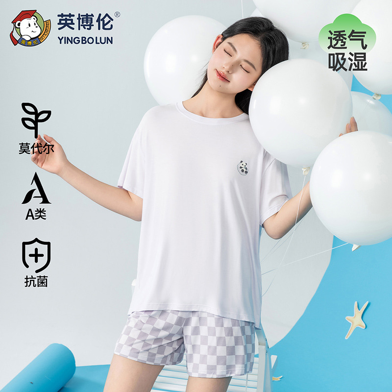 13523595.英博伦夏季2026莫代尔少女睡衣短袖家居服薄款女童睡衣可外穿