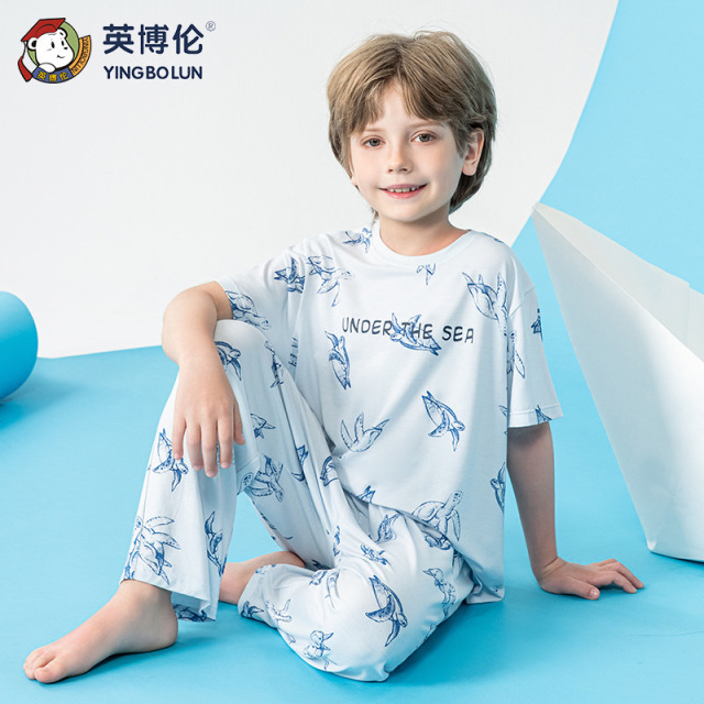 13523908.英博伦2026新款男童短袖九分裤家居服套装莫代尔睡衣小学生