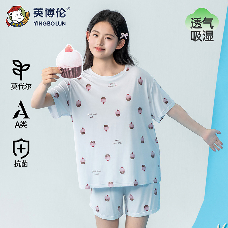 13523439.英博伦2026夏季莫代尔少女睡衣短袖家居服薄款女童短袖套装可外穿