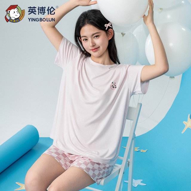 13523595.英博伦夏季2026莫代尔少女睡衣短袖家居服薄款女童睡衣可外穿