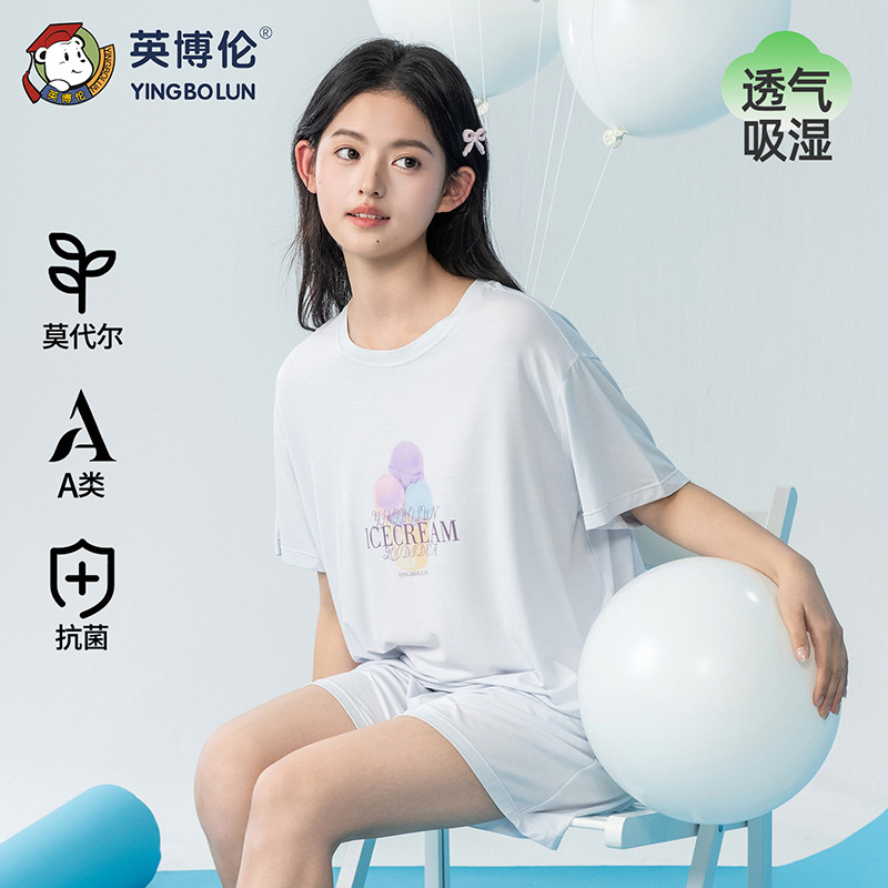 13523526.英博伦新款夏季莫代尔少女睡衣短袖套装女大童家居服睡衣