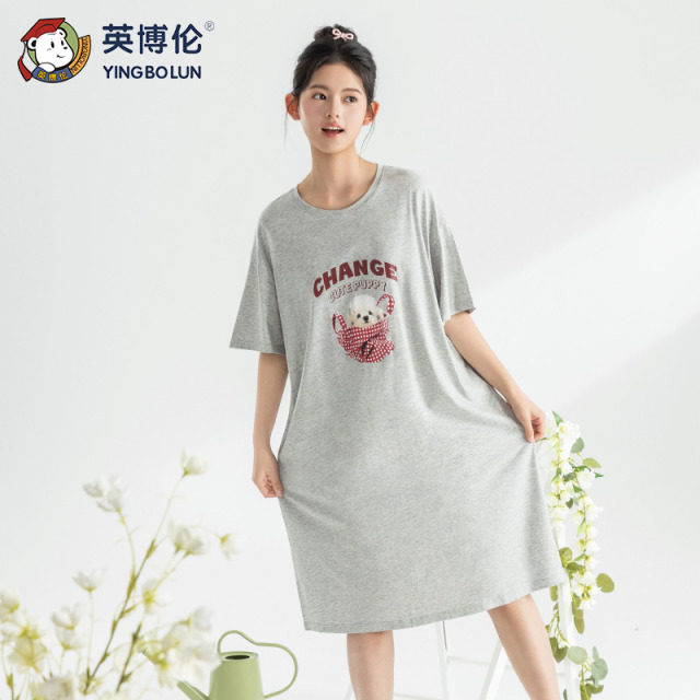 13526932.英博伦夏季新款莱赛尔少女夏季睡裙大童薄款短袖家居服连衣裙睡衣